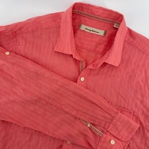 Tommy Bahama Linen Blend Shirt Long Sleeve‎ Button Up Coral XL